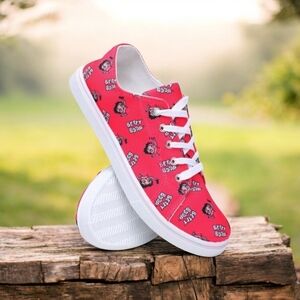 Betty Boop Low Top Canvas Lace-up Dark Red Selfie Sneakers NWT